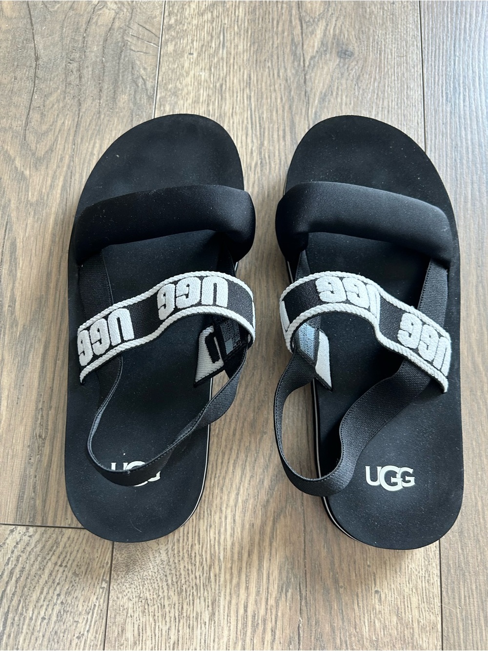 UGG Black and White Logo Strap Sandals - Picture 2 of 7